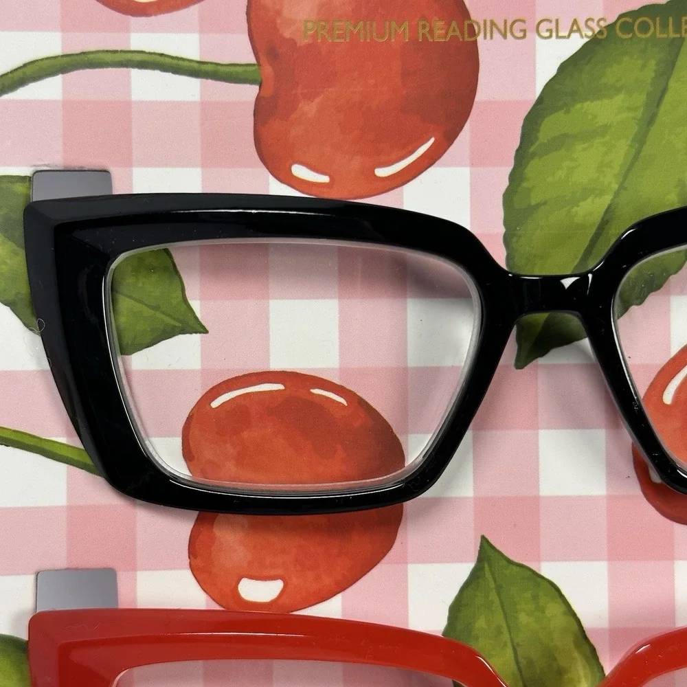 Tahari Coquette Cat Eye Reading Glasses 3 Pack +2.00 Cherry Gingham Fashion